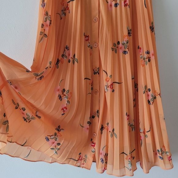 Paris Atelier & Other Stories‎ Floral Pleated Button Down Skirt Orange Size 2 - Picture 2 of 9
